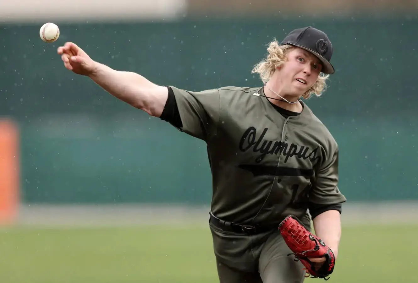 Sam Wilson pitching for Olympus High School